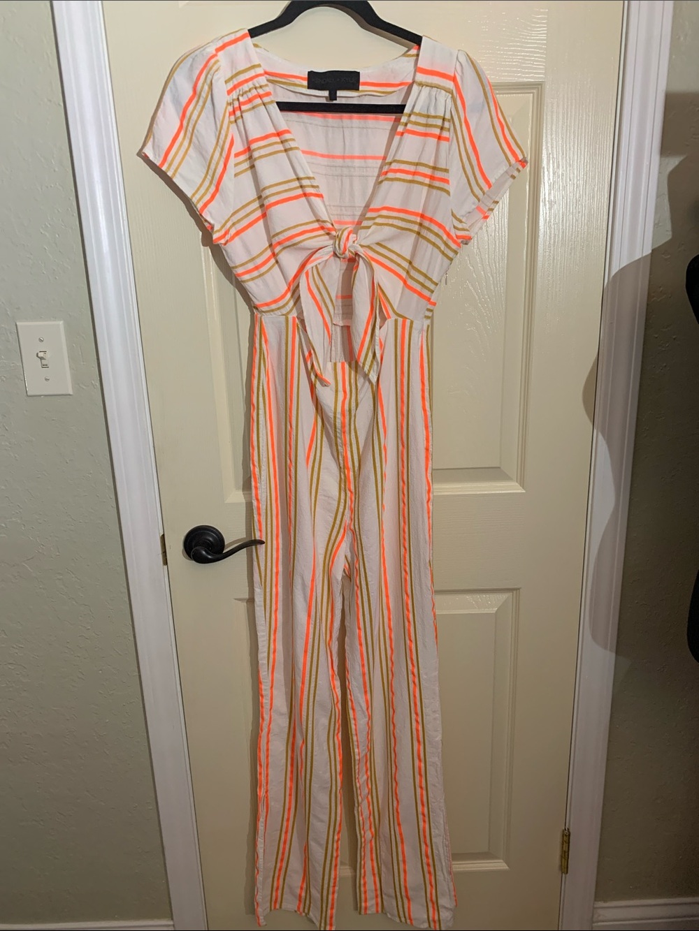 Kendall & Kylie Linen Cream Boho Jumpsuit with Front Tie Detail